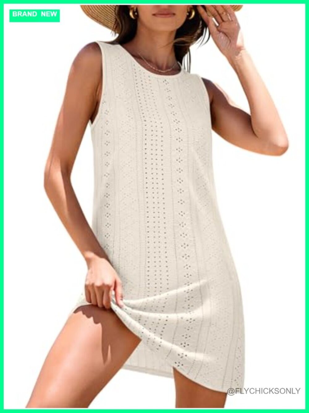 Sleeveless Eyelet Swim Cover Up Beach Dress Midi